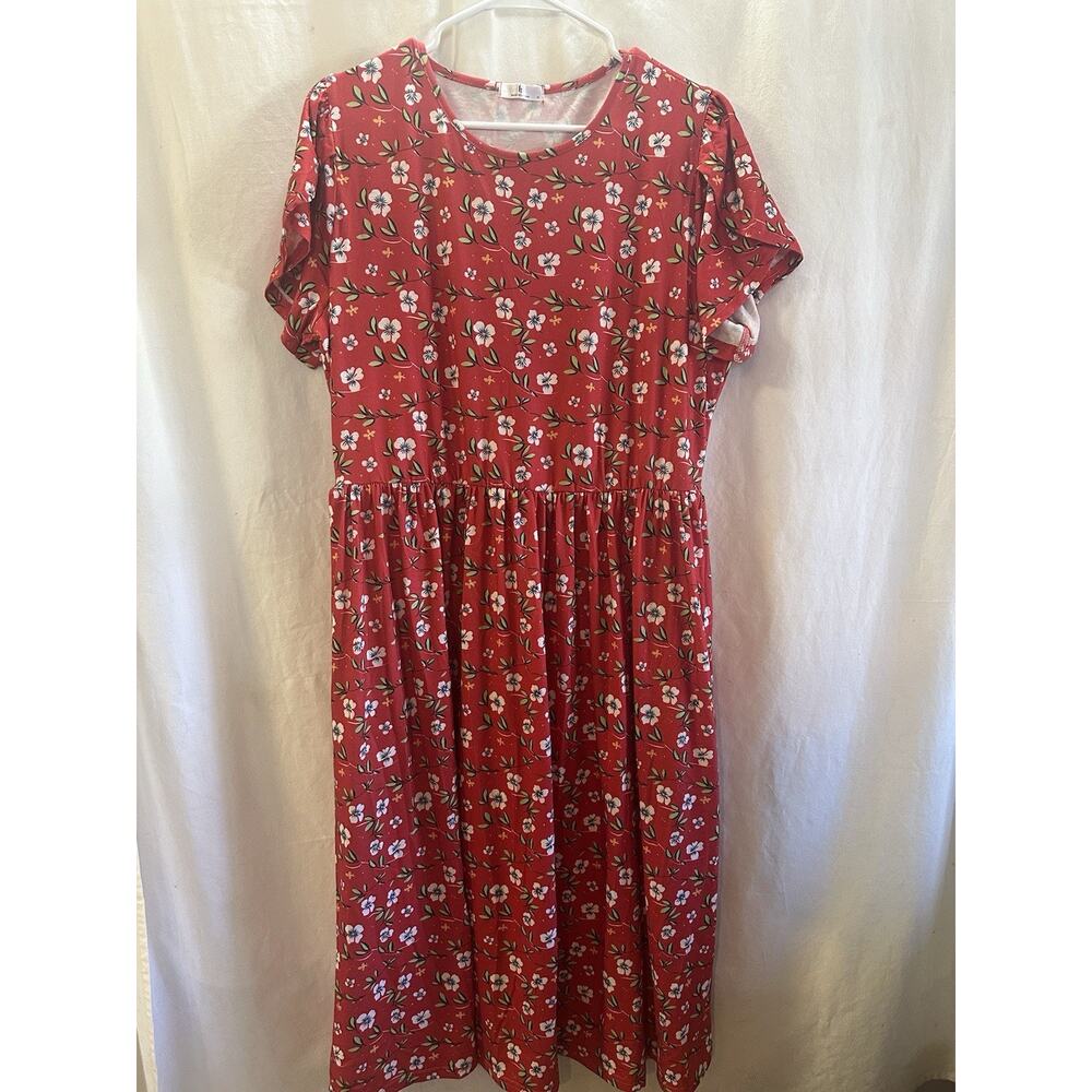 h - Red Floral Stretch Dress – Size XL